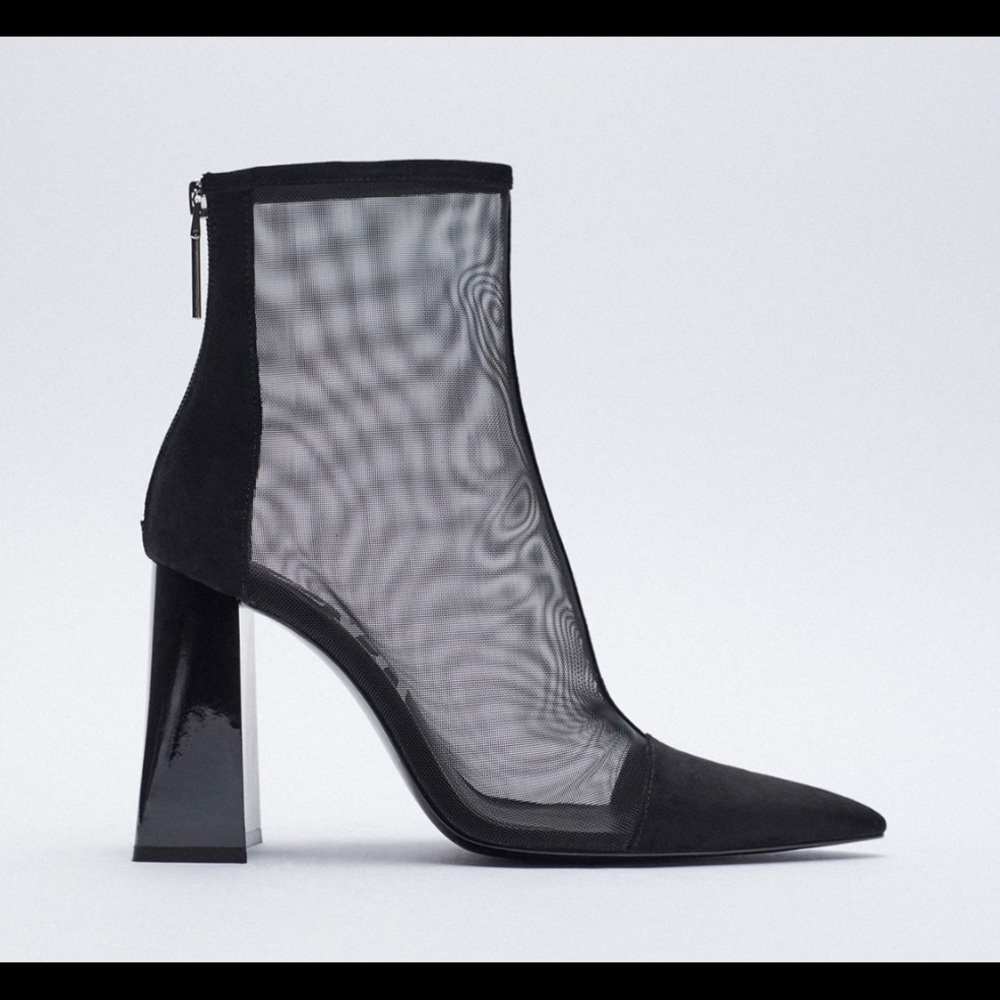 Zara black heeled mesh ankle boots